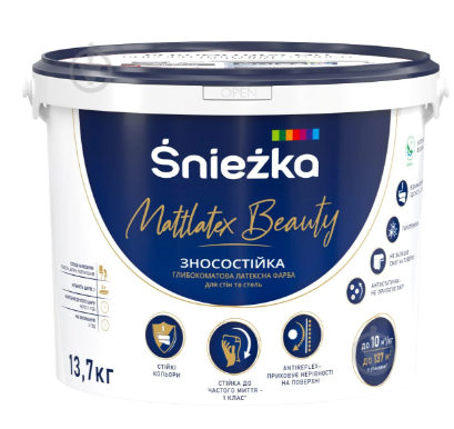 Śnieżka Mattlatex Beauty фарба акрилова, латексна, матова, білий, 13,7кг